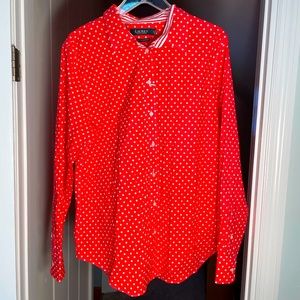 Lauren by Ralph Lauren - Women’s Polka Dot Button Down Shirt, Size XL